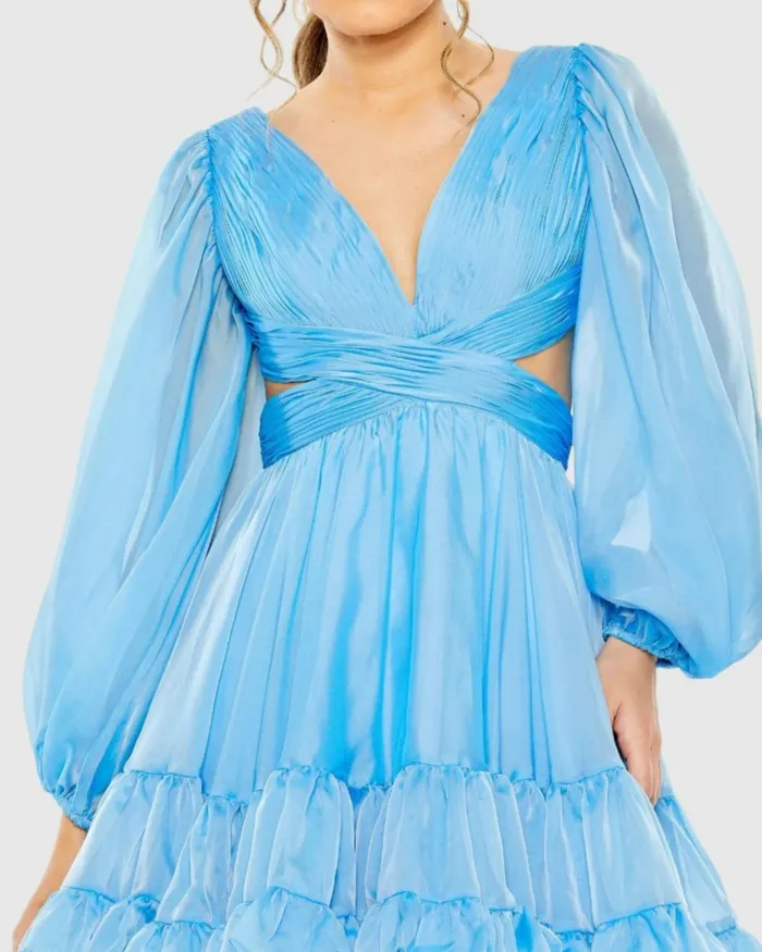 Women Daytime Dresses Mac Duggal Long Sleeve Chiffon Cut Out Mini Dress Blue Women Daytime Dresses Mac Duggal Long Sleeve Chiffon Cut Out Mini Dress Blue