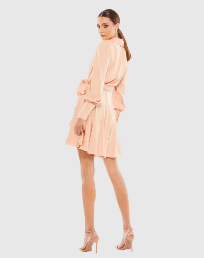 Women Daytime Dresses Mac Duggal Pink Short Wrap Dress Salmon