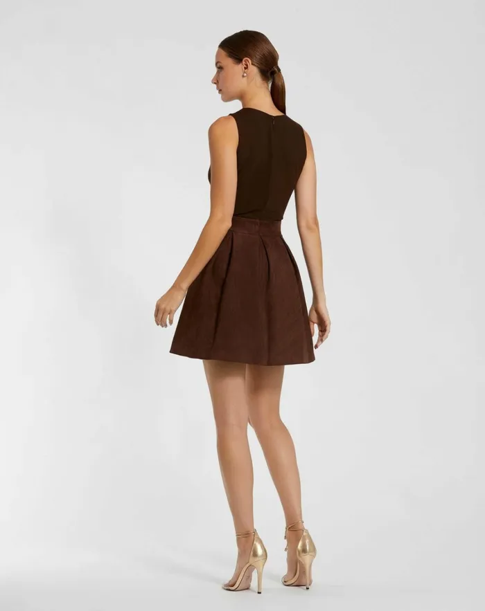 Women Daytime Dresses Mac Duggal Sleeveless Mesh And Suede A Line Mini Dress Chocolate Women Daytime Dresses Mac Duggal Sleeveless Mesh And Suede A Line Mini Dress Chocolate