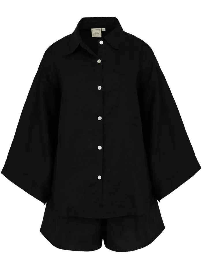 Women Deiji Studios 8211 Deep Black 03 Linen Loungewear Set Short The UNDONE Loungewear Women Deiji Studios 8211 Deep Black 03 Linen Loungewear Set Short The UNDONE Loungewear