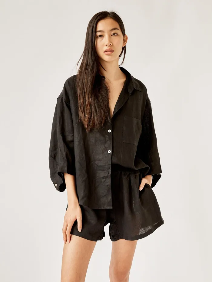 Women Deiji Studios 8211 Deep Black 03 Linen Loungewear Set Short The UNDONE Loungewear