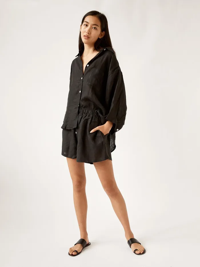 Women Deiji Studios 8211 Deep Black 03 Linen Loungewear Set Short The UNDONE Loungewear