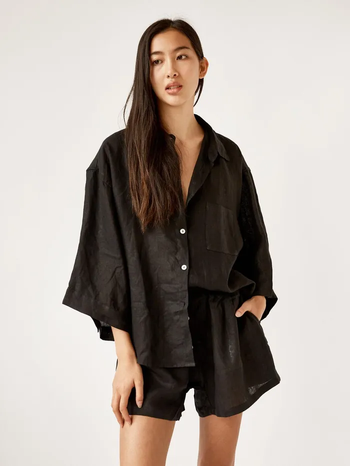 Women Deiji Studios 8211 Deep Black 03 Linen Loungewear Set Short The UNDONE Loungewear