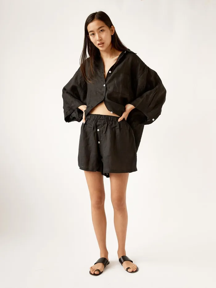 Women Deiji Studios 8211 Deep Black 03 Linen Loungewear Set Short The UNDONE Loungewear