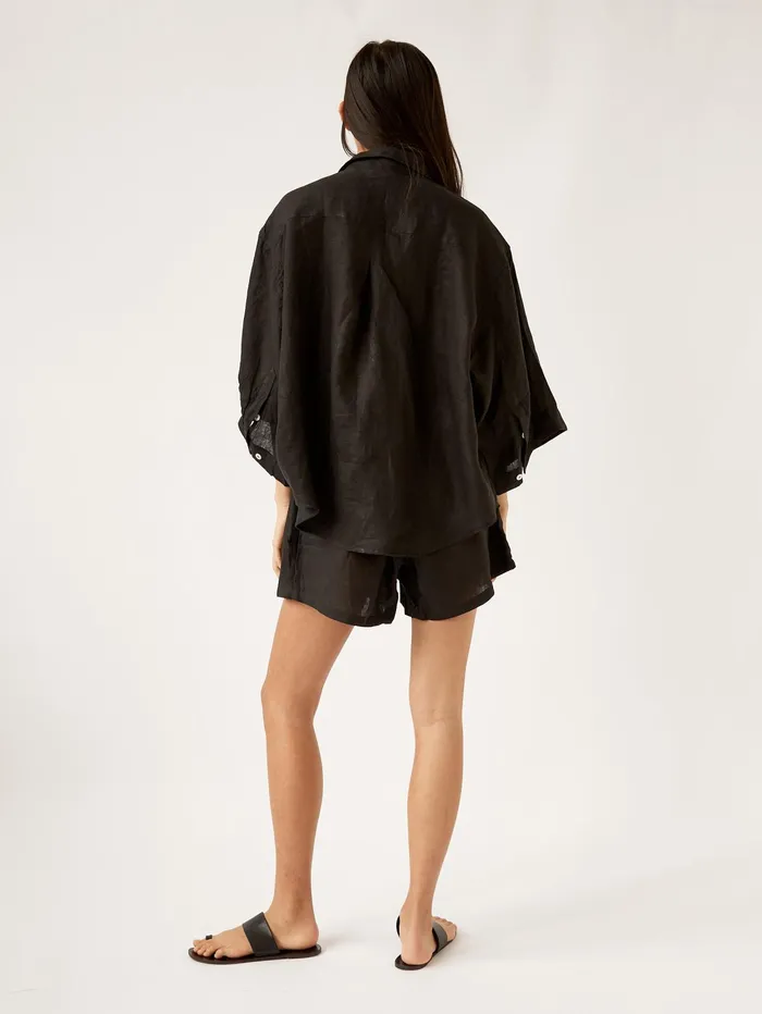 Women Deiji Studios 8211 Deep Black 03 Linen Loungewear Set Short The UNDONE Loungewear