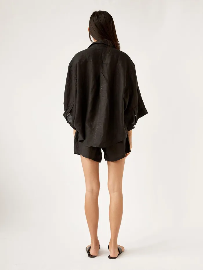 Women Deiji Studios 8211 Deep Black 03 Linen Loungewear Set Short The UNDONE Loungewear