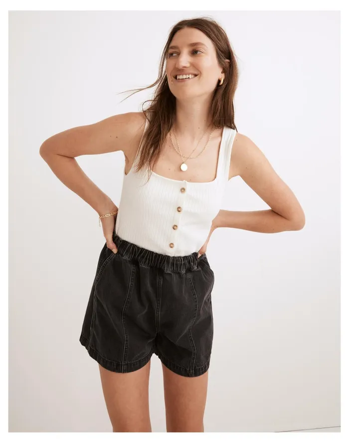 Women Denim Easy Pull On Shorts In Lunar Wash Lunar Wash Madewell Shorts
