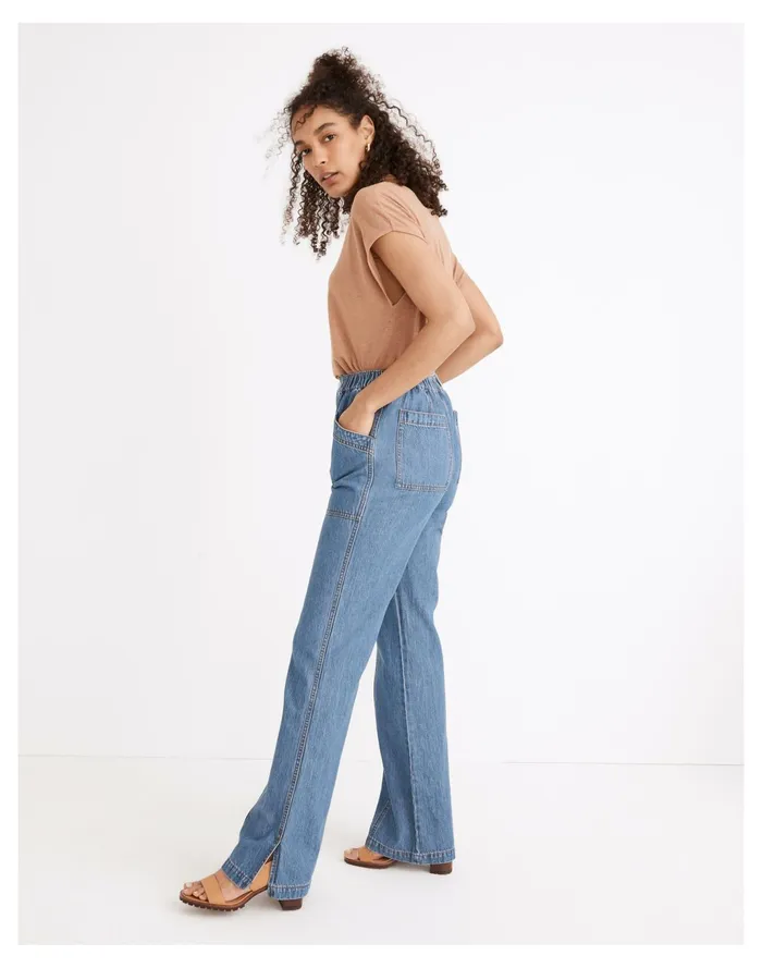 Women Denim Pull On Loose Flare Pants Reeves Wash Madewell Pants Women Denim Pull On Loose Flare Pants Reeves Wash Madewell Pants