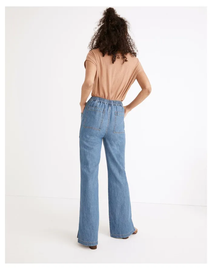 Women Denim Pull On Loose Flare Pants Reeves Wash Madewell Pants Women Denim Pull On Loose Flare Pants Reeves Wash Madewell Pants