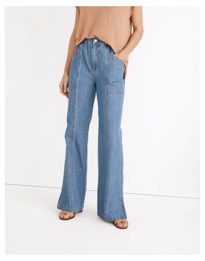 Women Denim Pull On Loose Flare Pants Reeves Wash Madewell Pants Women Denim Pull On Loose Flare Pants Reeves Wash Madewell Pants