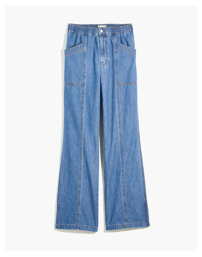 Women Denim Pull On Loose Flare Pants Reeves Wash Madewell Pants Women Denim Pull On Loose Flare Pants Reeves Wash Madewell Pants