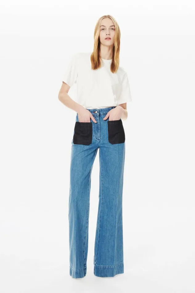 Women Denim Victoria Beckham Alina High Waisted Patch Pocket Jean In 70s Wash
