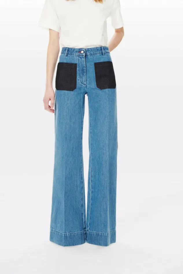Women Denim Victoria Beckham Alina High Waisted Patch Pocket Jean In 70s Wash
