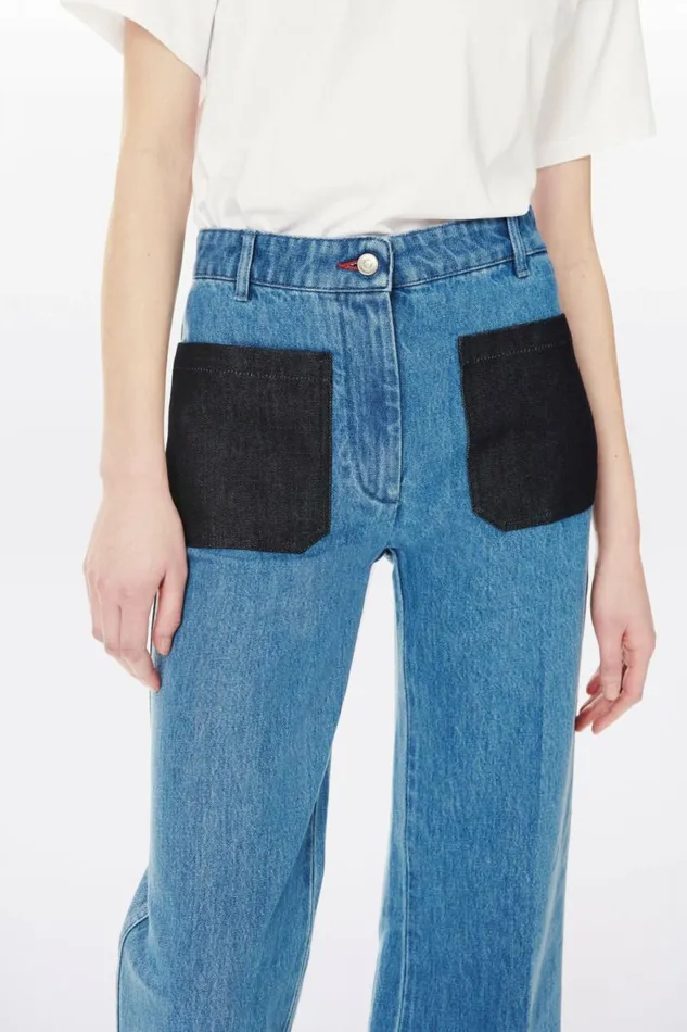 Women Denim Victoria Beckham Alina High Waisted Patch Pocket Jean In 70s Wash