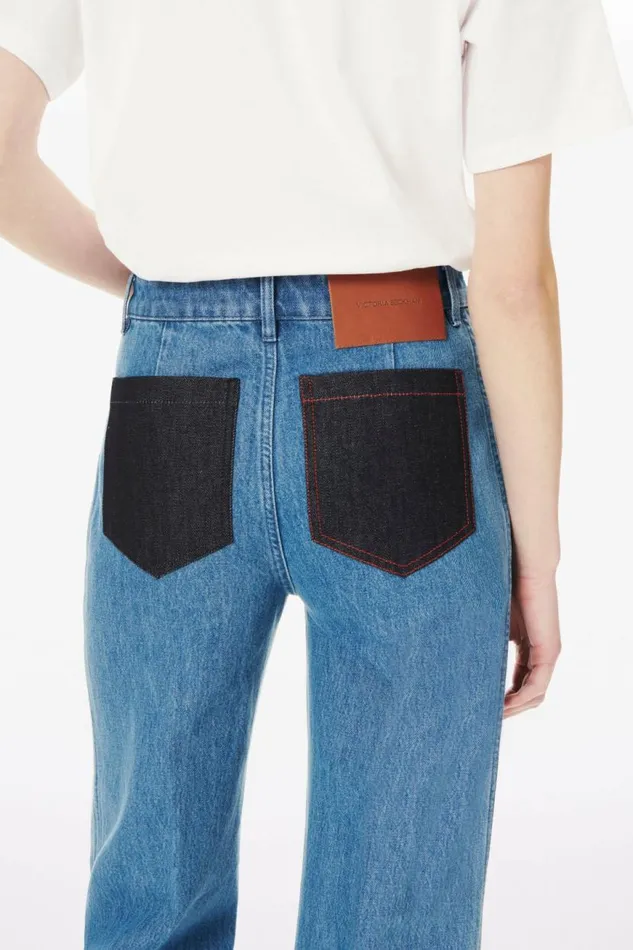 Women Denim Victoria Beckham Alina High Waisted Patch Pocket Jean In 70s Wash