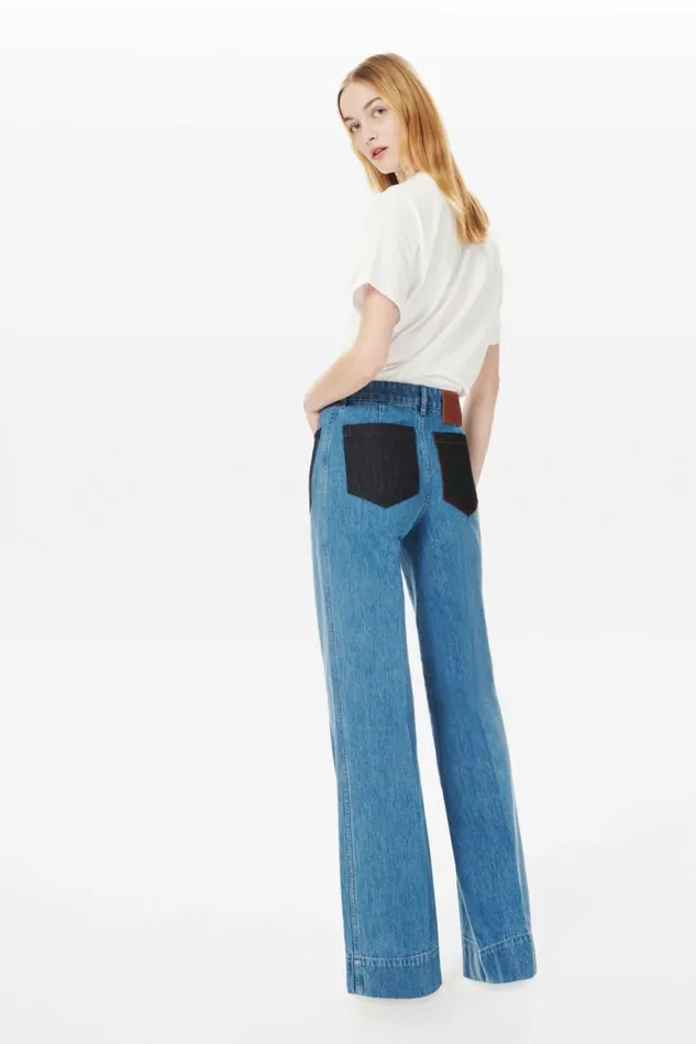 Women Denim Victoria Beckham Alina High Waisted Patch Pocket Jean In 70s Wash