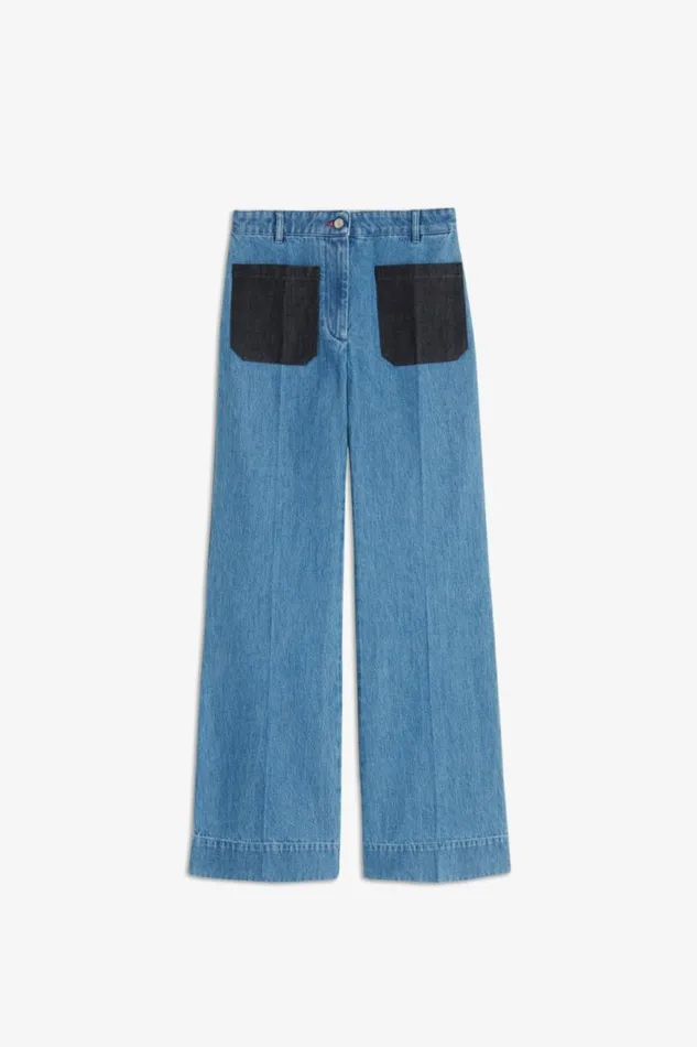 Women Denim Victoria Beckham Alina High Waisted Patch Pocket Jean In 70s Wash