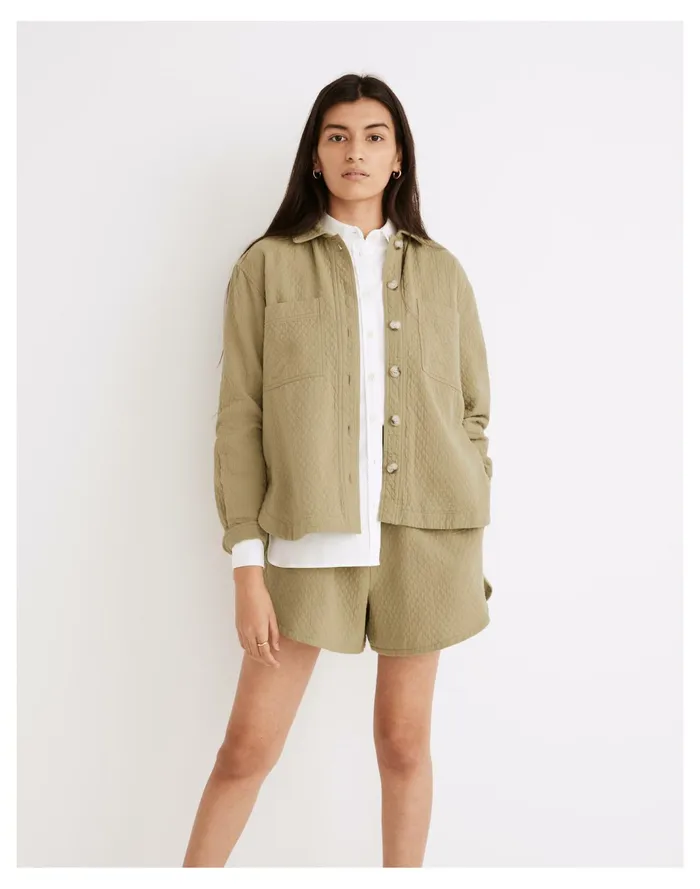 Women Diamond Jacquard Shirt Jacket Muted Olive Madewell Tops and Shirts