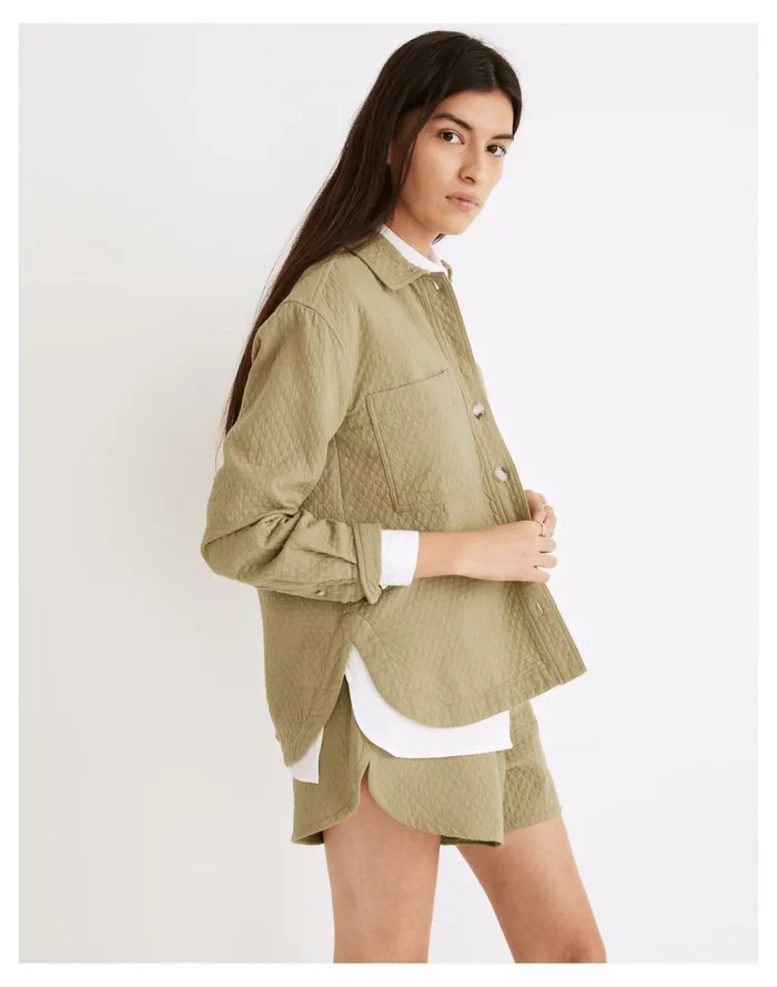 Women Diamond Jacquard Shirt Jacket Muted Olive Madewell Tops and Shirts Women Diamond Jacquard Shirt Jacket Muted Olive Madewell Tops and Shirts