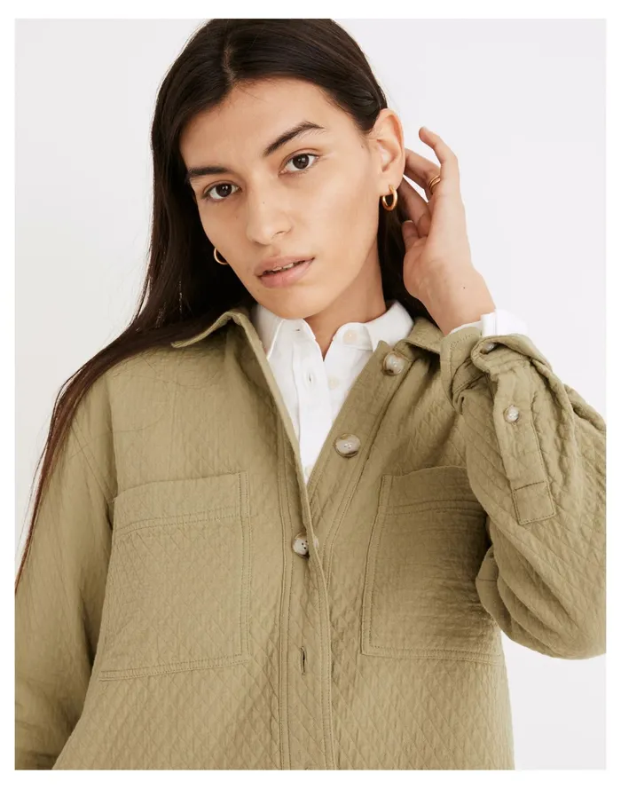 Women Diamond Jacquard Shirt Jacket Muted Olive Madewell Tops and Shirts Women Diamond Jacquard Shirt Jacket Muted Olive Madewell Tops and Shirts