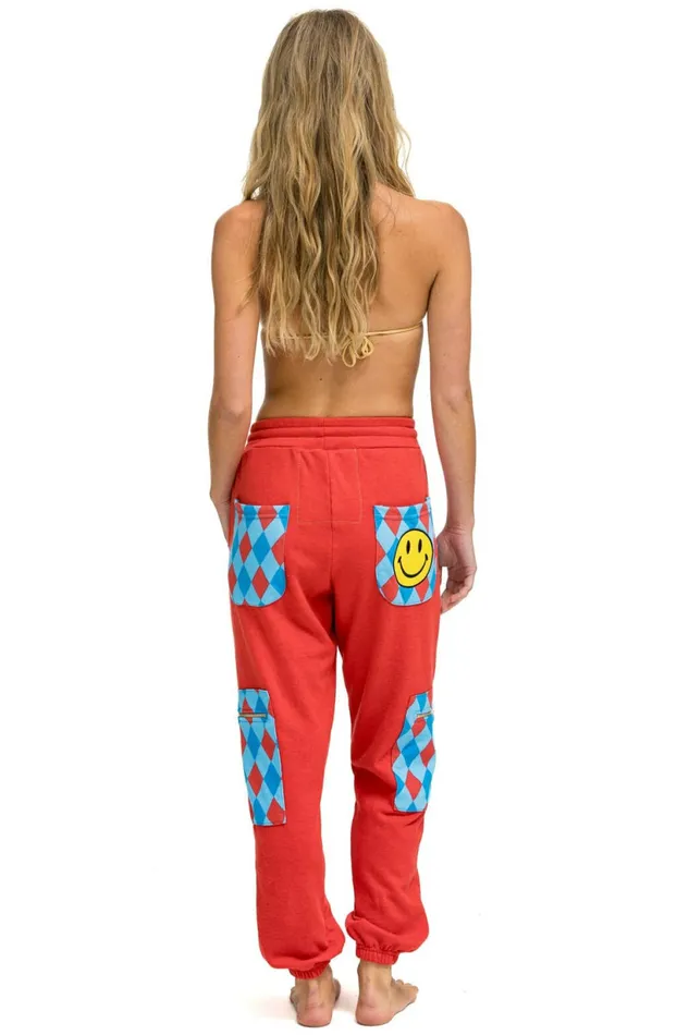 Women DIAMOND SMILEY 2 EMBROIDERY CARGO COLOR BLOCK SWEATPANTS 8211 RED SKY Aviator Nation Sweatpants Women DIAMOND SMILEY 2 EMBROIDERY CARGO COLOR BLOCK SWEATPANTS 8211 RED SKY Aviator Nation Sweatpants