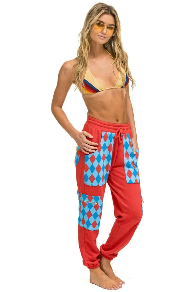 Women DIAMOND SMILEY 2 EMBROIDERY CARGO COLOR BLOCK SWEATPANTS 8211 RED SKY Aviator Nation Sweatpants Women DIAMOND SMILEY 2 EMBROIDERY CARGO COLOR BLOCK SWEATPANTS 8211 RED SKY Aviator Nation Sweatpants