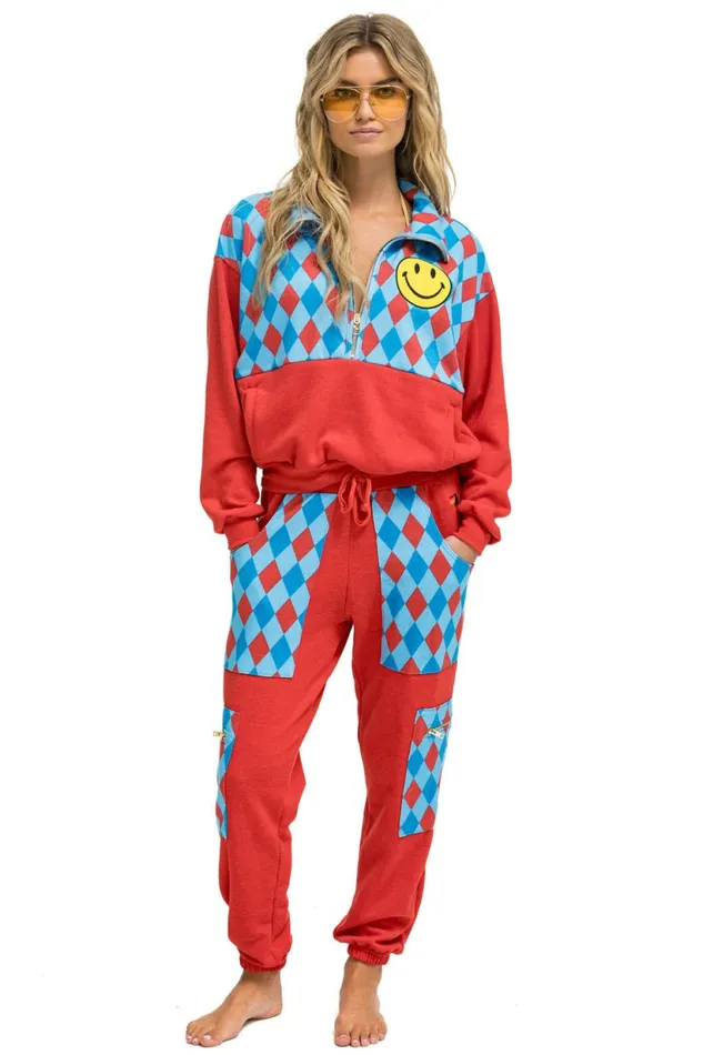 Women DIAMOND SMILEY 2 EMBROIDERY CARGO COLOR BLOCK SWEATPANTS 8211 RED SKY Aviator Nation Sweatpants Women DIAMOND SMILEY 2 EMBROIDERY CARGO COLOR BLOCK SWEATPANTS 8211 RED SKY Aviator Nation Sweatpants