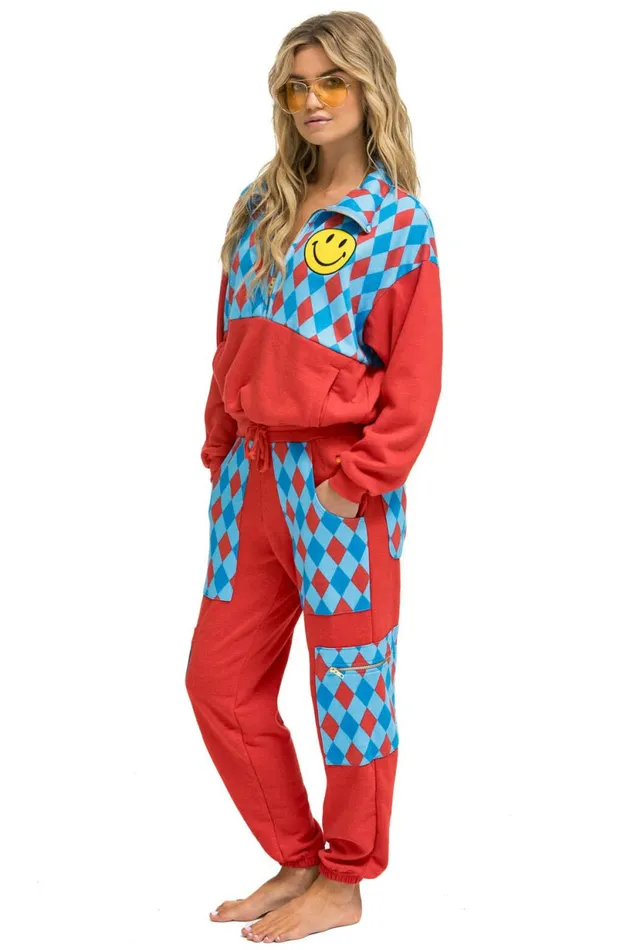 Women DIAMOND SMILEY 2 EMBROIDERY CARGO COLOR BLOCK SWEATPANTS 8211 RED SKY Aviator Nation Sweatpants Women DIAMOND SMILEY 2 EMBROIDERY CARGO COLOR BLOCK SWEATPANTS 8211 RED SKY Aviator Nation Sweatpants