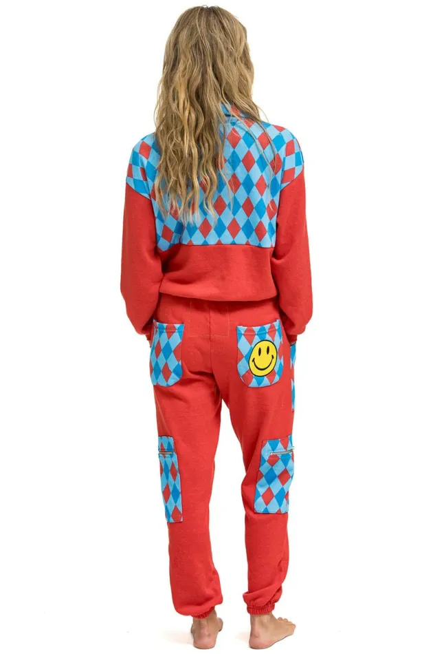 Women DIAMOND SMILEY 2 EMBROIDERY CARGO COLOR BLOCK SWEATPANTS 8211 RED SKY Aviator Nation Sweatpants Women DIAMOND SMILEY 2 EMBROIDERY CARGO COLOR BLOCK SWEATPANTS 8211 RED SKY Aviator Nation Sweatpants