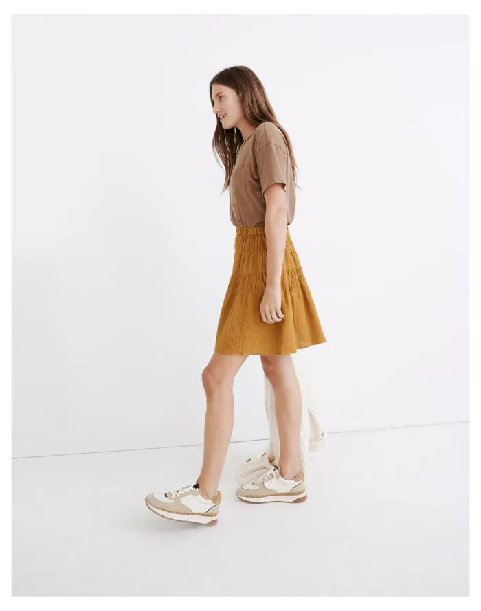 Women Double Gauze Smocked Mini Skirt Antique Gold Madewell Skirts Women Double Gauze Smocked Mini Skirt Antique Gold Madewell Skirts
