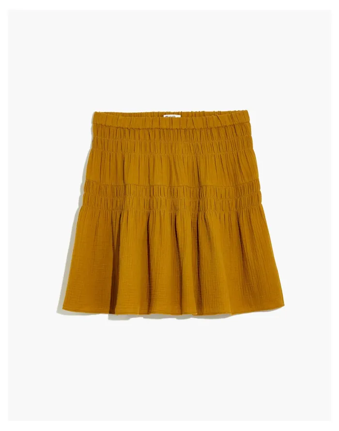 Women Double Gauze Smocked Mini Skirt Antique Gold Madewell Skirts Women Double Gauze Smocked Mini Skirt Antique Gold Madewell Skirts