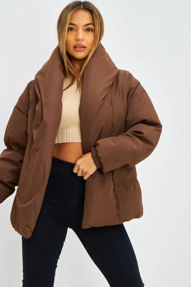Women Doudoune Matelasse Marron Col Montant Brown Brentiny Paris Jackets