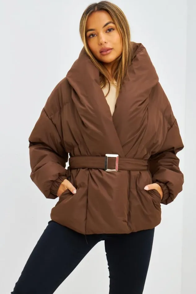 Women Doudoune Matelasse Marron Col Montant Brown Brentiny Paris Jackets