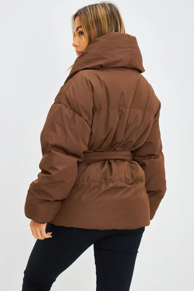 Women Doudoune Matelasse Marron Col Montant Brown Brentiny Paris Jackets