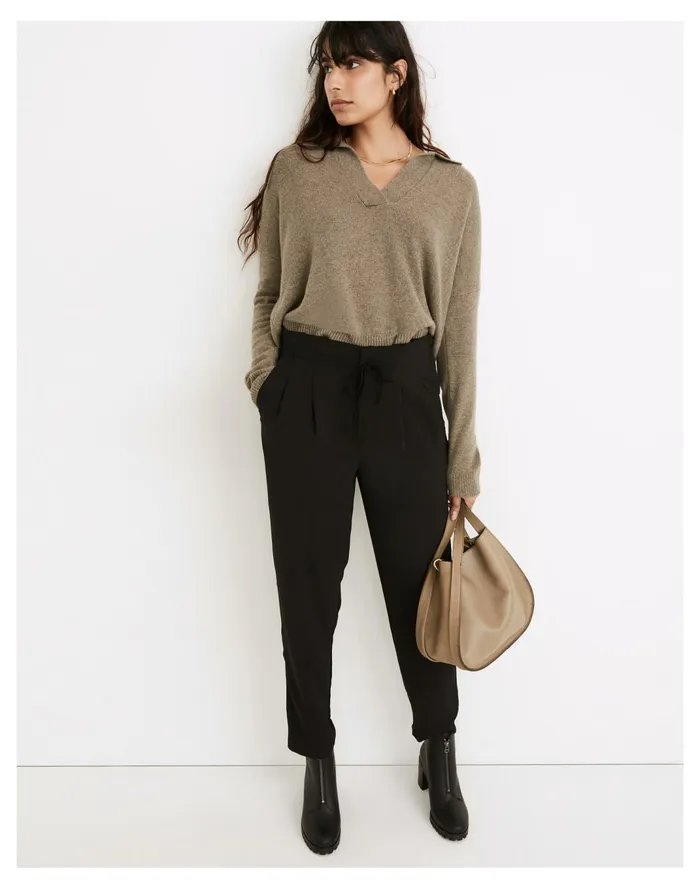 Women Drapey Drawstring Paperbag Pants True Black Madewell Pants