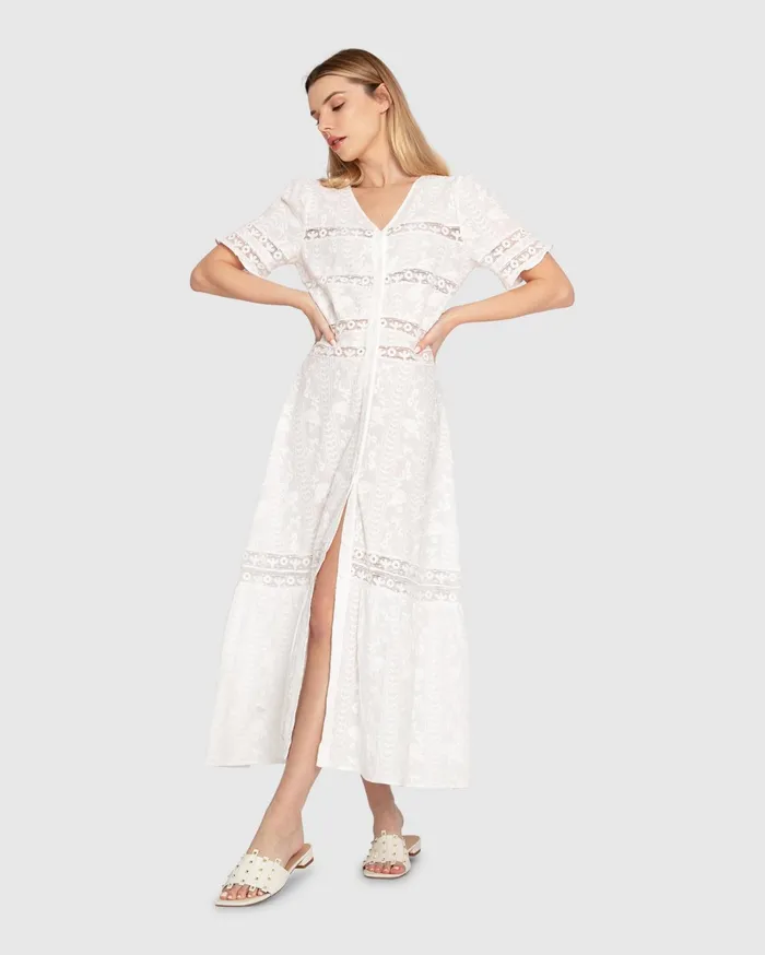 Women Dresses Belle and Bloom Summer Breeze Lace Midi Dress 8211 White