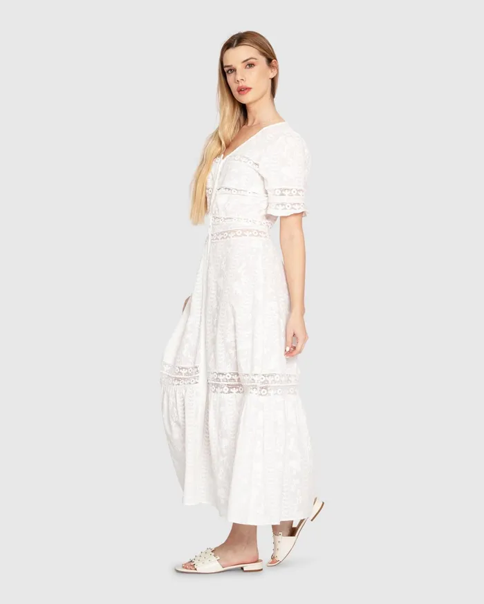 Women Dresses Belle and Bloom Summer Breeze Lace Midi Dress 8211 White