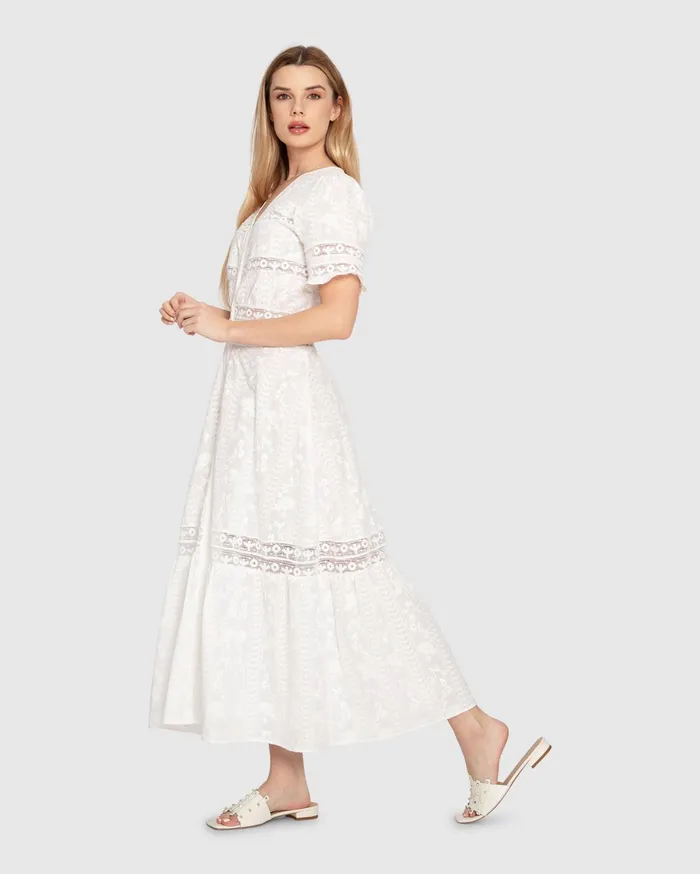 Women Dresses Belle and Bloom Summer Breeze Lace Midi Dress 8211 White