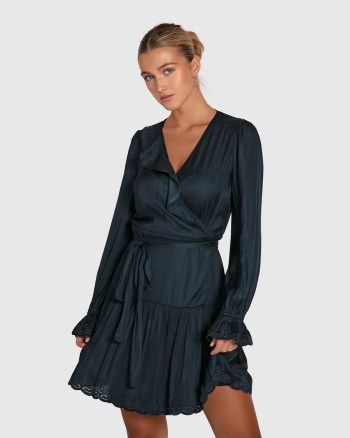 Women Dresses Belle and Bloom Wild Flower Embroidered Wrap Dress 8211 Navy