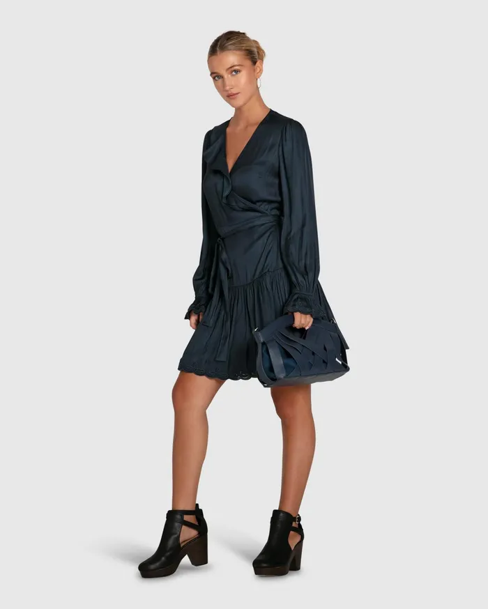 Women Dresses Belle and Bloom Wild Flower Embroidered Wrap Dress 8211 Navy