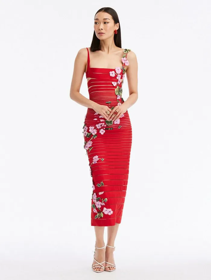 Women Dresses Oscar De La Renta Geranium Threadwork Cocktail Dress Red