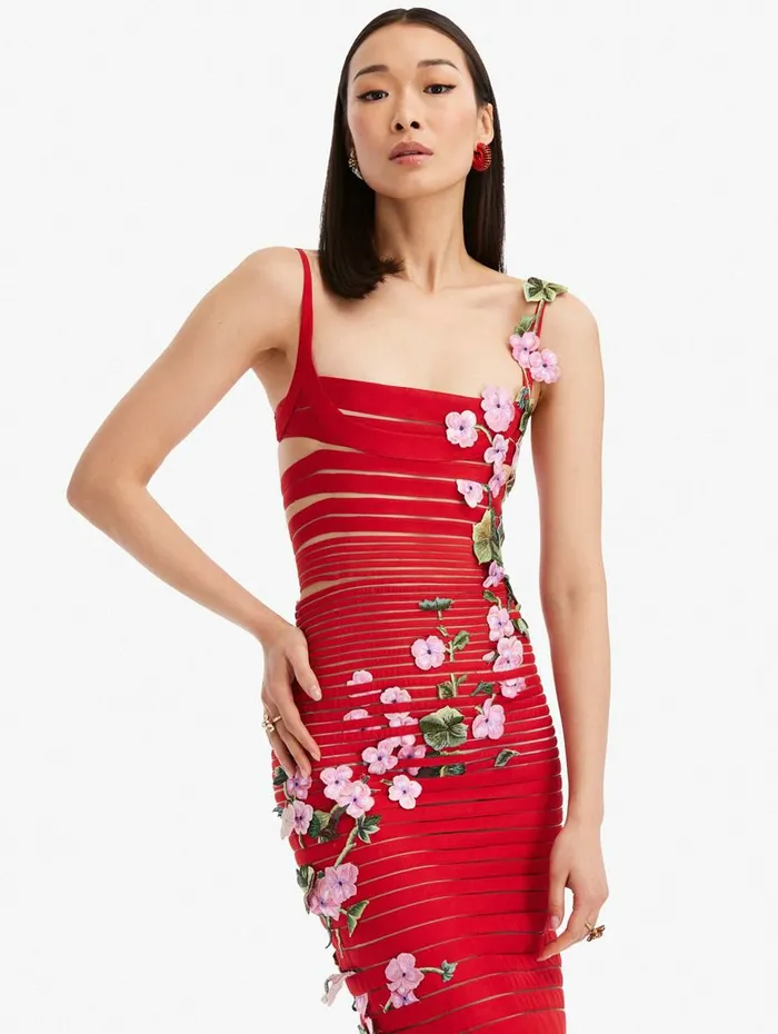 Women Dresses Oscar De La Renta Geranium Threadwork Cocktail Dress Red Women Dresses Oscar De La Renta Geranium Threadwork Cocktail Dress Red