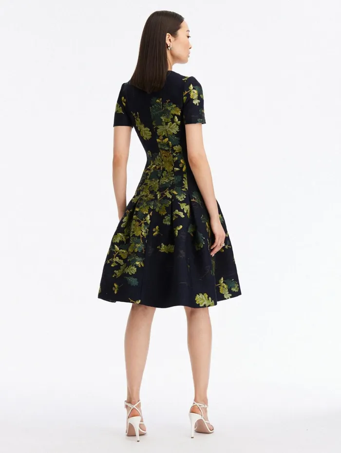 Women Dresses Oscar De La Renta Split Neck Acorn Jacquard Dress Greennavy Women Dresses Oscar De La Renta Split Neck Acorn Jacquard Dress Greennavy