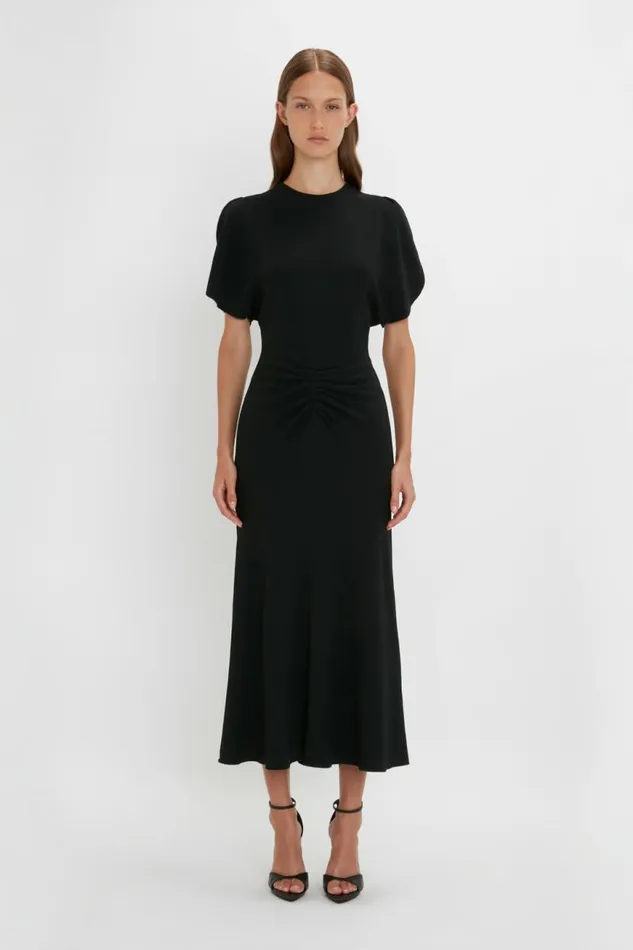 Women Dresses Victoria Beckham Gathered Waist Midi Dress In Black
