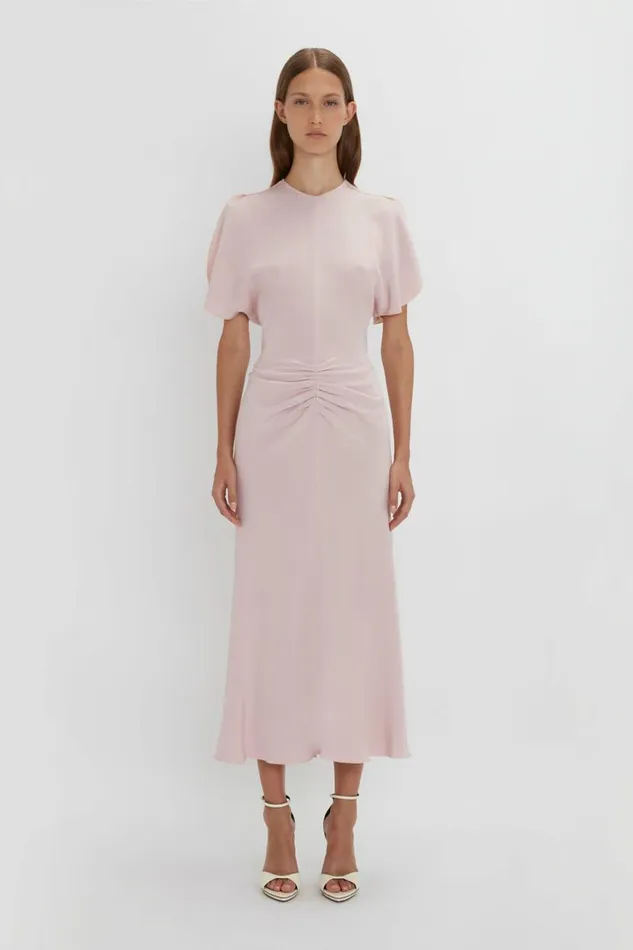 Women Dresses Victoria Beckham Gathered Waist Midi Dress In Blush