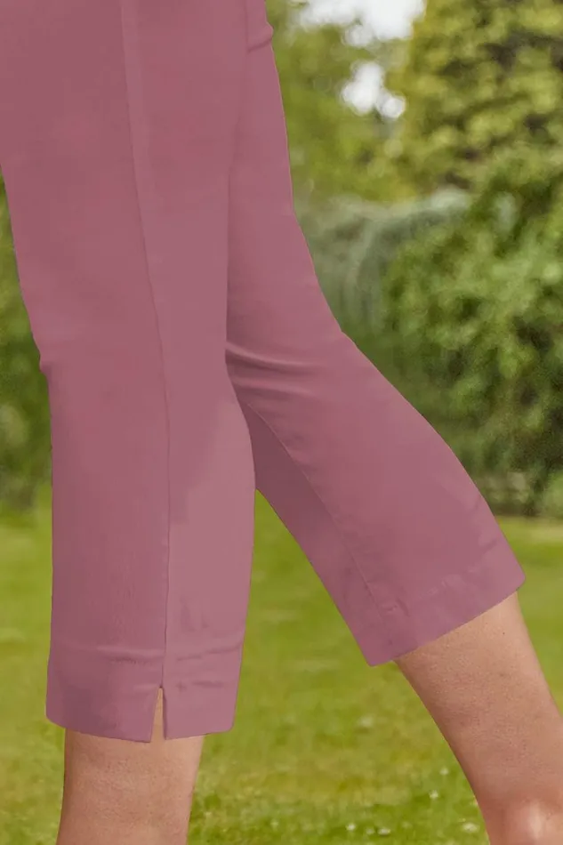 Women Dusky Pink Elastic Waist Stretch Cropped Trousers Roman Coords