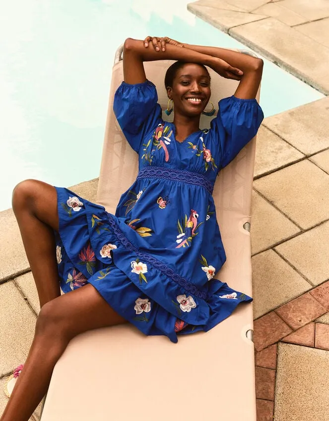 Women Ellie Embroidered Tiered Hem Dress Blue Monsoon Occasionwear