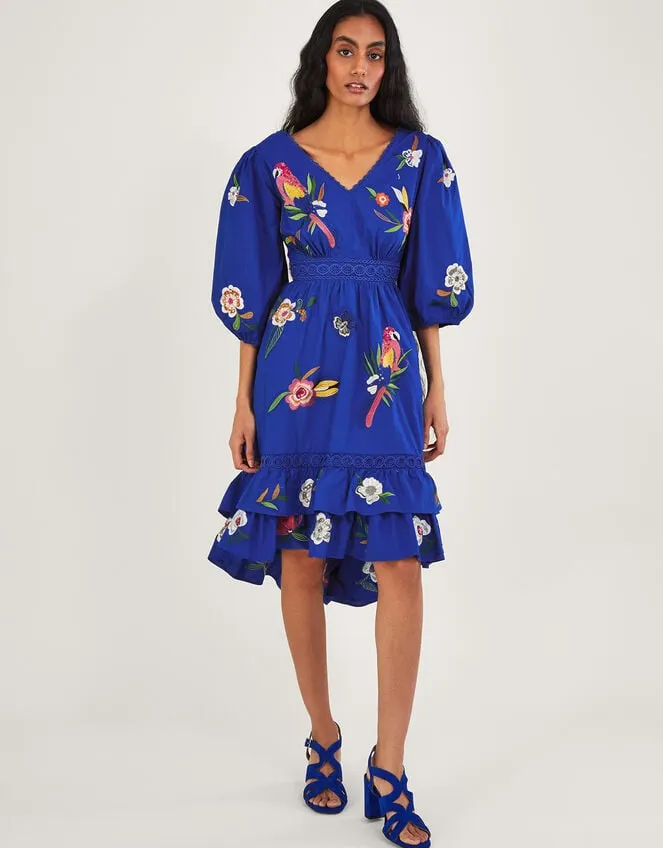 Women Ellie Embroidered Tiered Hem Dress Blue Monsoon Occasionwear