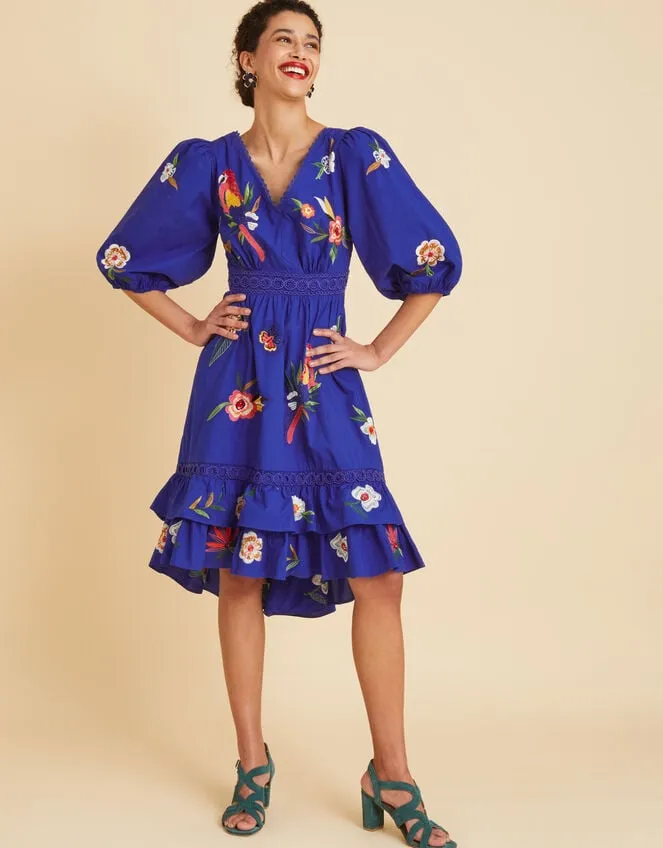 Women Ellie Embroidered Tiered Hem Dress Blue Monsoon Occasionwear