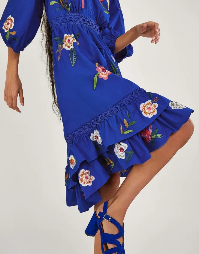 Women Ellie Embroidered Tiered Hem Dress Blue Monsoon Occasionwear